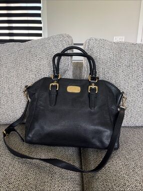 Michael Kors Black Leather Satchel with Gold Hardware